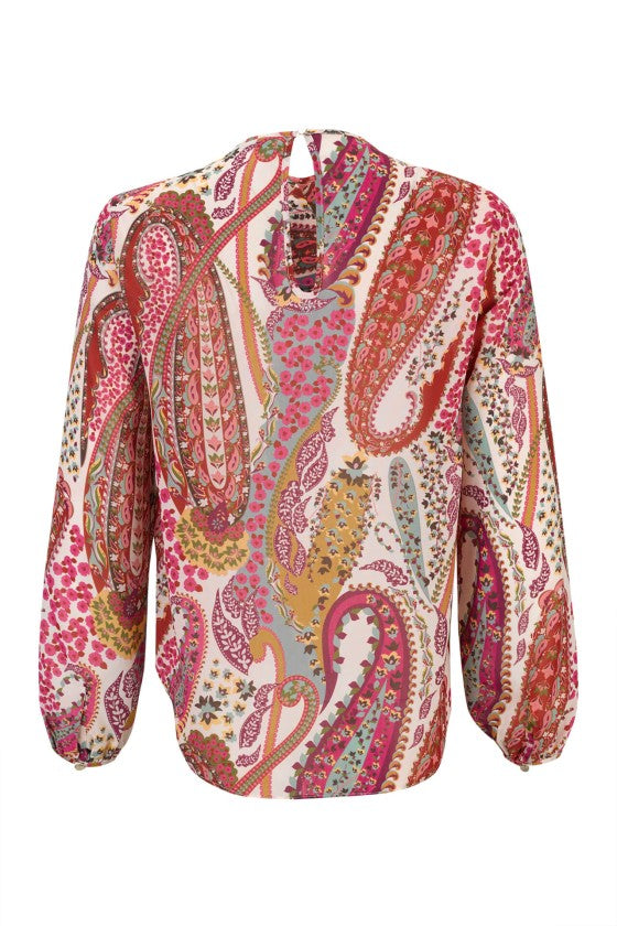 Túnica estampada folhos na frente