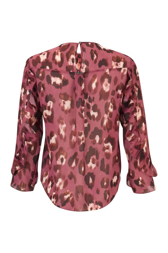 Túnica estampada folhos nas mangas