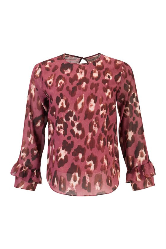 Túnica estampada folhos nas mangas